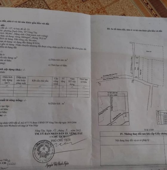 Chính chủ cần tiền gửi bán lô đất hẻm 55 bến nôm P rạch dừa TPVT 