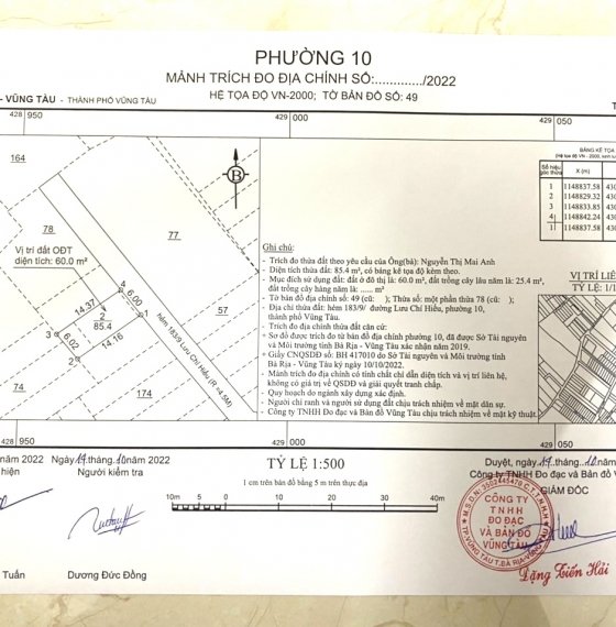 Bán đất thổ cư hẻm xe hơi đường lưu chí Hiếu p10 tp Vũng tàu - giá 2,2 tỷ 