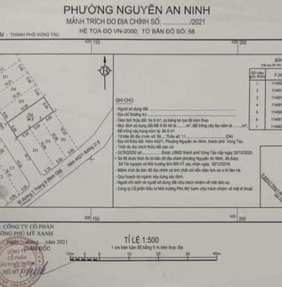 Chủ cần bán gấp trả nợ , chấp nhận bán lỗ. Lô đất hẻm 442 Bình Giả, phường Nguyễn an Ninh tp Vũng Tà