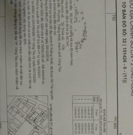 Chính chủ gửi bán đất Mt lê thánh tông phường Thắng nhất TpVt 