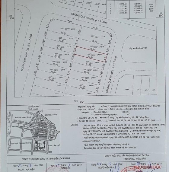 Bán lô đất dự án sông cây khế, phường 12, Tp Vũng Tàu. 