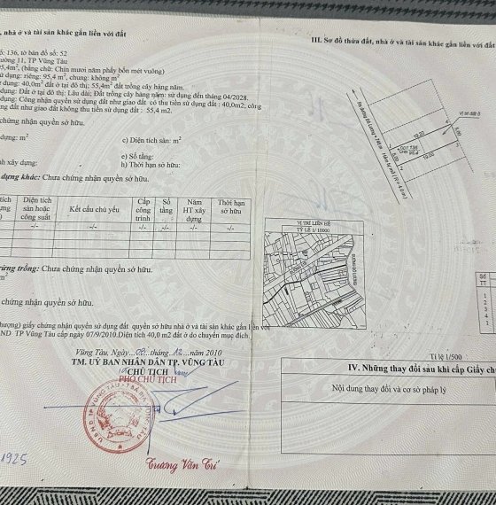 Bán Đất thổ cư phường 11 Vũng Tàu GIÁ SỐC 1,5 tỷ 