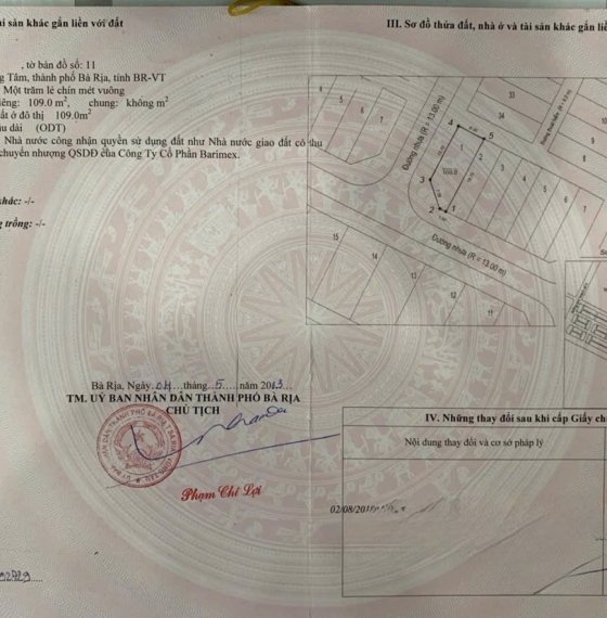 Lô góc 2 mặt tiền đường nhựa vỉa hè trung tâm thành phố Bà Rịa phường Long Tâm 