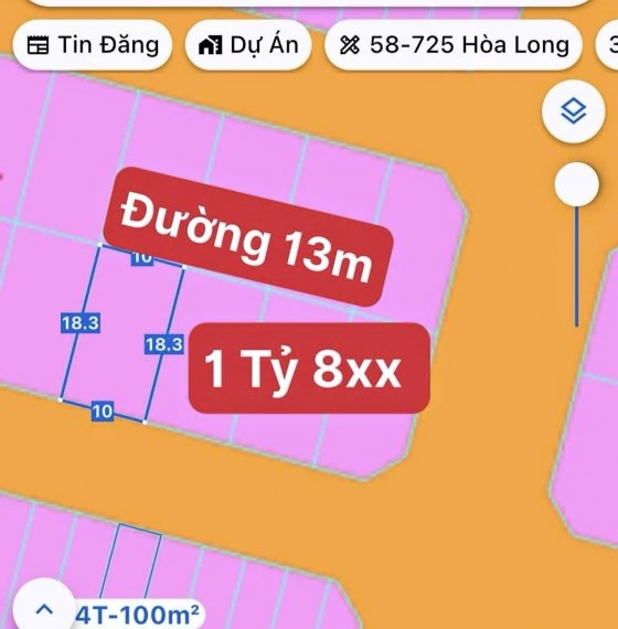 Bán Đất biệt thự HOÀ LONG TP BÀ RỊA 1,850 tỷ 182m2 