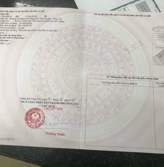 Chính chủ gửi bán lô đất tái định cư 1.65 ha ngay Khang Linh, phường 10 tp Vũng Tàu.
