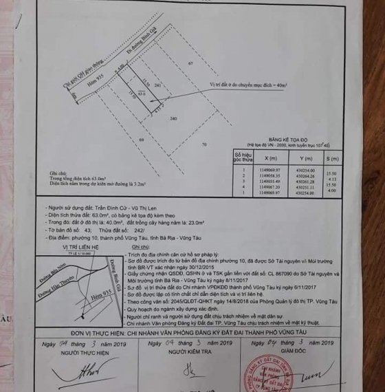 BÁN LÔ ĐẤT THỔ CƯ BÌA RIÊNG MẶT HẺM 935 ĐƯỜNG BÌNH GIÃ PHƯỜNG 10, TP VŨNG TÀU.