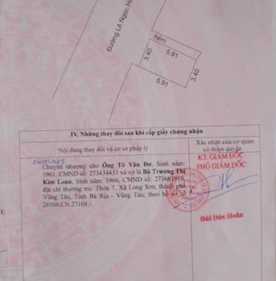 Nhà 1 trệt 1 lầu mặt tiền Lê Ngọc Hân, phường 1 , TP Vũng Tàu