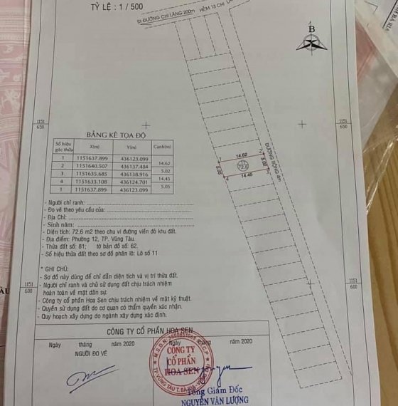 Chính chủ gửi bán lô đất 13 Chi Lăng, phường 12, Tp Vũng tàu.
