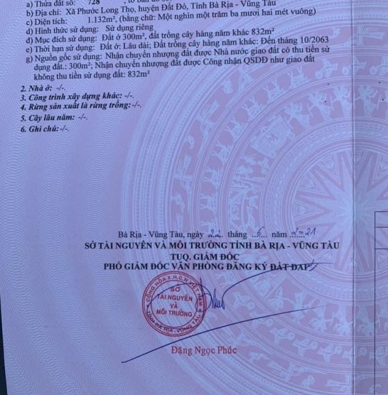 Bán Đất thổ cư gần kcn ĐẤT ĐỎ 1 , Phước Lòng Thọ , huyện Đất Đỏ , BR-VT