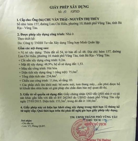 Bán lô đất 2 mặt hẻm Đường Lưu Chí Hiếu, p10,tpvt