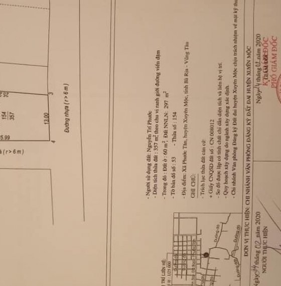 Bán lô đất ngay tỉnh lộ 328 , chợ cây Điệp Xuyên mộc BRVT