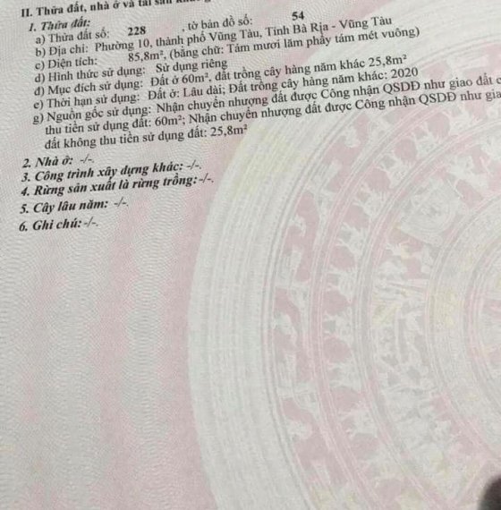 Cần bán Đất thổ cư ĐẸP hẻm 183/3 đường Lưu chí Hiếu P10 tp Vũng Tàu
