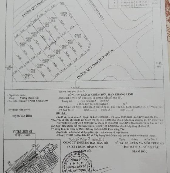 Đất Dự án nhà ở Khang Linh P11 , gần biển đường 3/2 TPVT