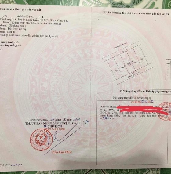 Chính chủ gửi bán lô đất ngay thị trấn Long Hải ,khu Hưng Việt, BRVT.