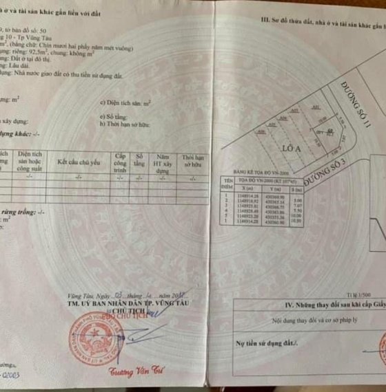 Bán đất lô 2 MT khu Tái Định Cư phường 10 , tp Vũng Tàu