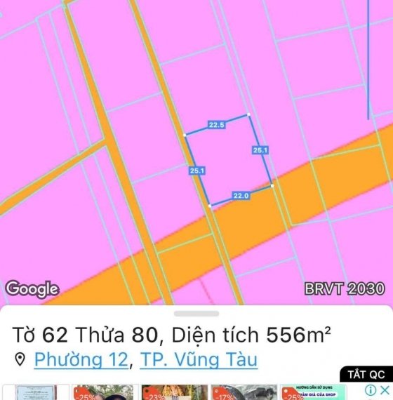 Cần tiền bán đất hẻm 13 Chi Lăng Phường 12 TPVT
