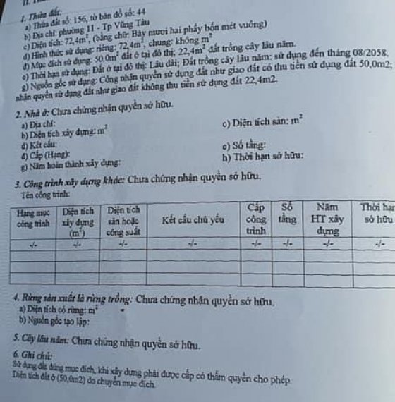 Bán đất hẻm Bắc Sơn P11 TPVT