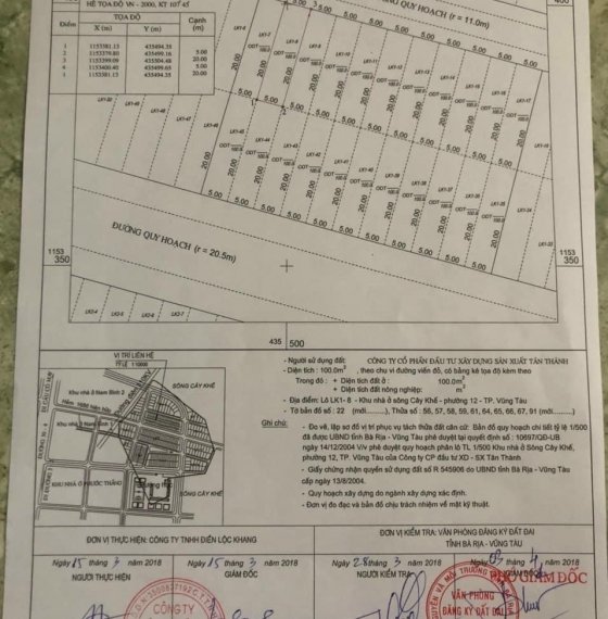 Chính chủ gửi bán lô đất Sông Cây Khế, dự án nhà ở phường 12, tp Vũng Tàu.
