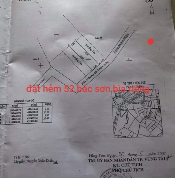 Bán lô đất nông nghiệp sổ riêng sang tên chính chủ hẻm 52 Bắc Sơn, p11, tp Vũng Tàu.
