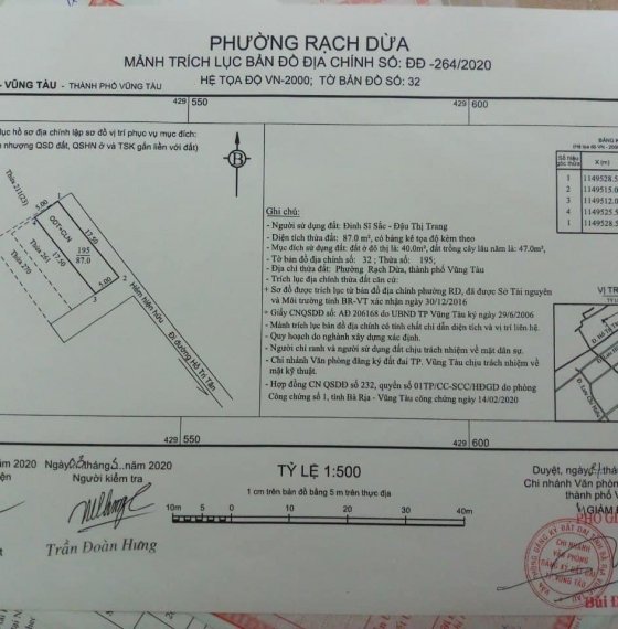 Chính chủ gửi bán lô đất 2 mặt hẻm đường Hồ Tri Tân, phường Rạch Dừa, TP Vũng Tàu.