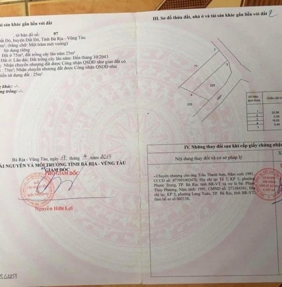 Đất Thổ Cư THỊ TRẤN ĐẤT ĐỎ huyện Đất Đỏ  - BRVT