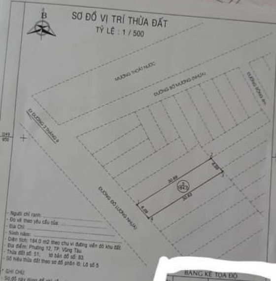 Cần bán gấp lô đất mặt tiền đường Đô Lương, phường 12 Vũng Tàu.