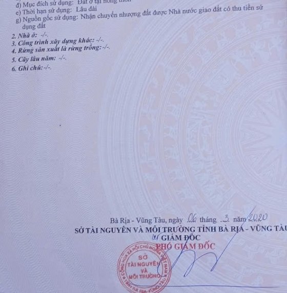 Đất thổ cư An Ngãi- Tam An gần TP Vũng Tàu