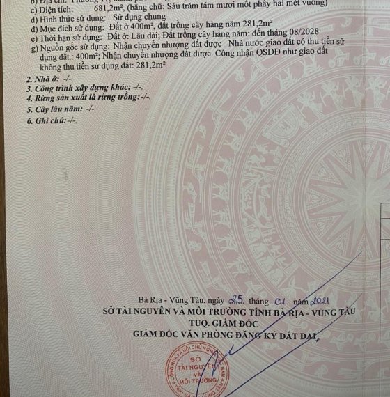 Bán Đất thổ cư giá chỉ 1 tỷ 150 triệu thành phố Vũng Tàu
